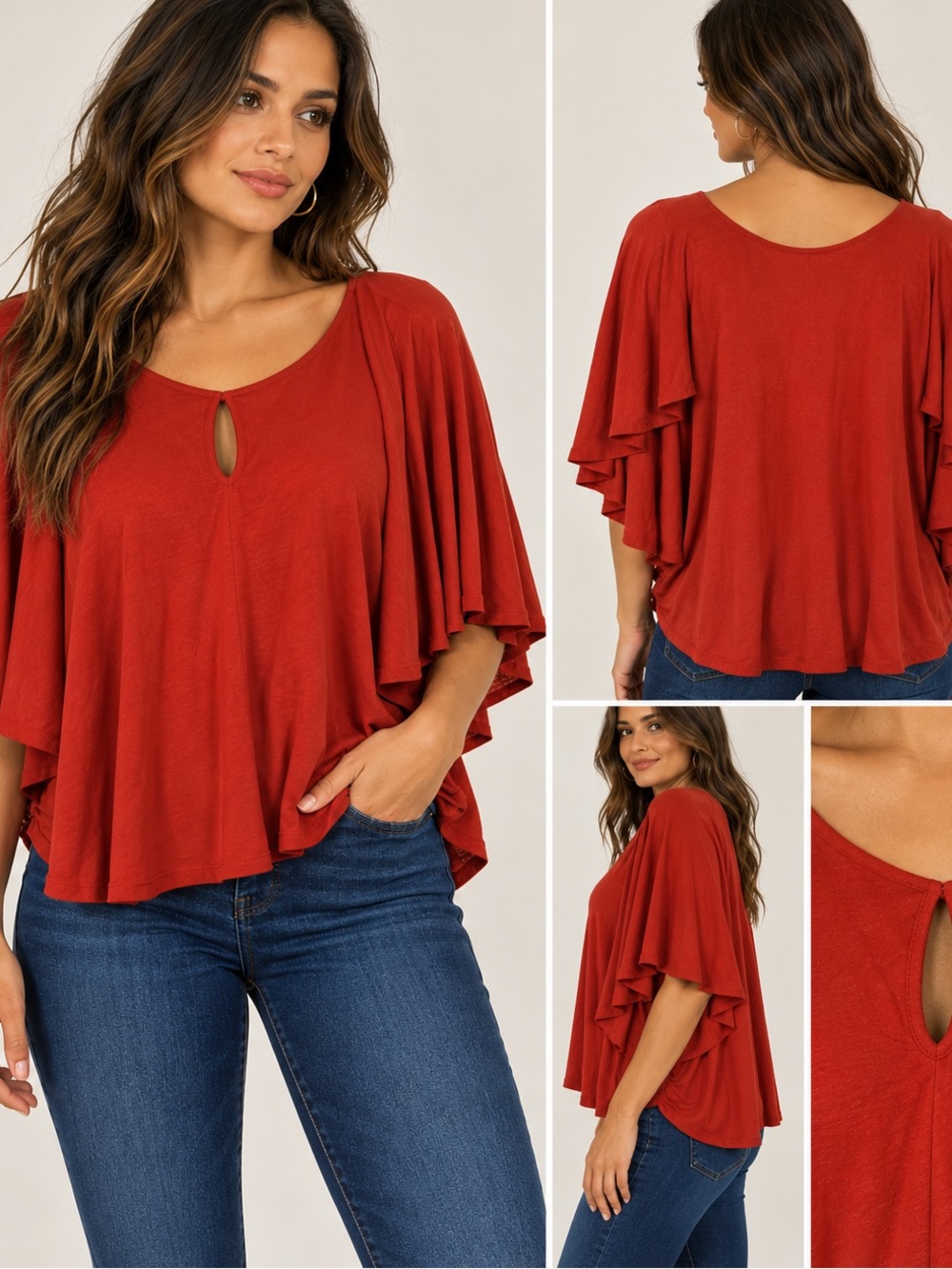 Melissa Paige Rust Keyhole Flutter Sleeve Tunic